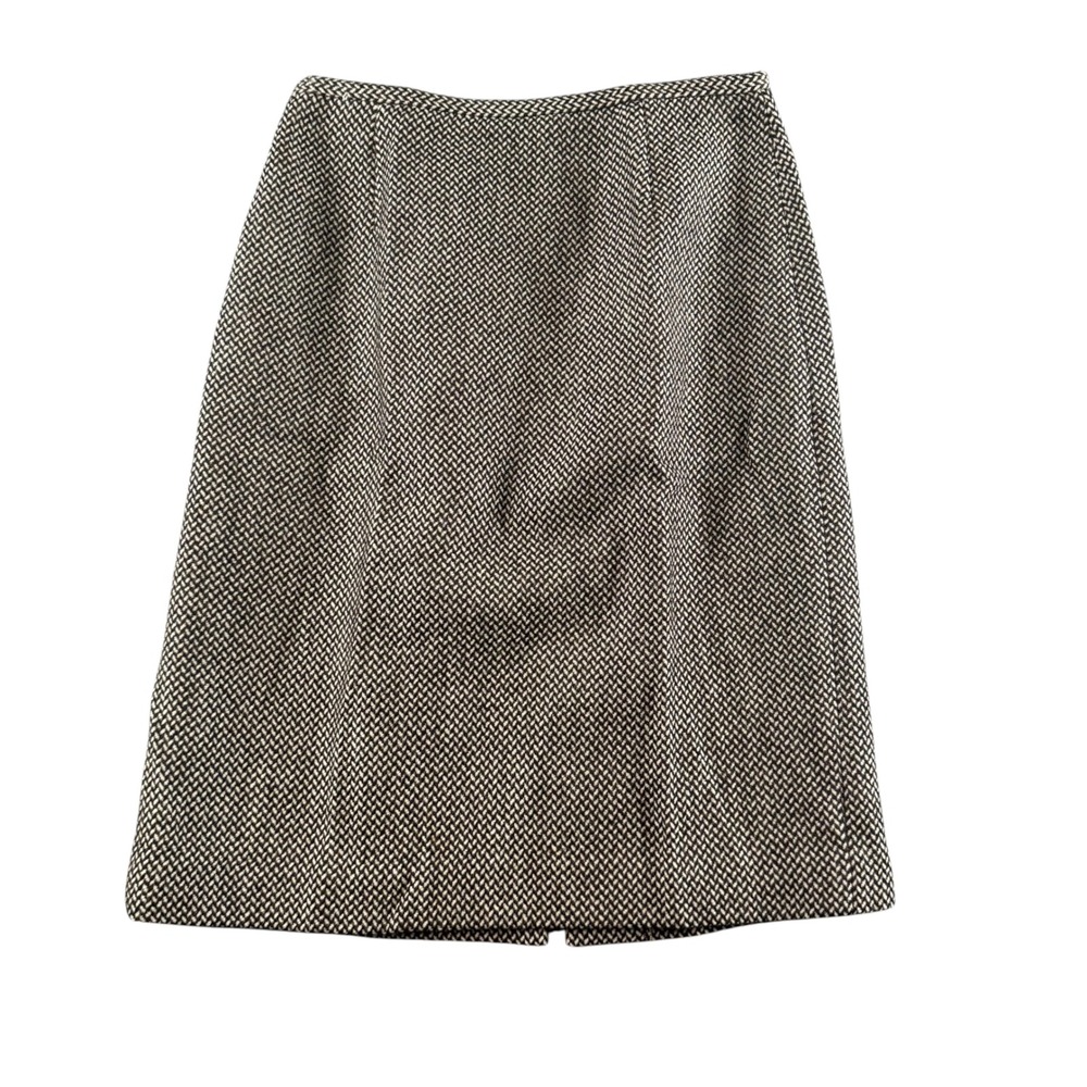 Ann Taylor Wool Herringbone Pencil Skirt Brown Cream Size 2 Career Professional